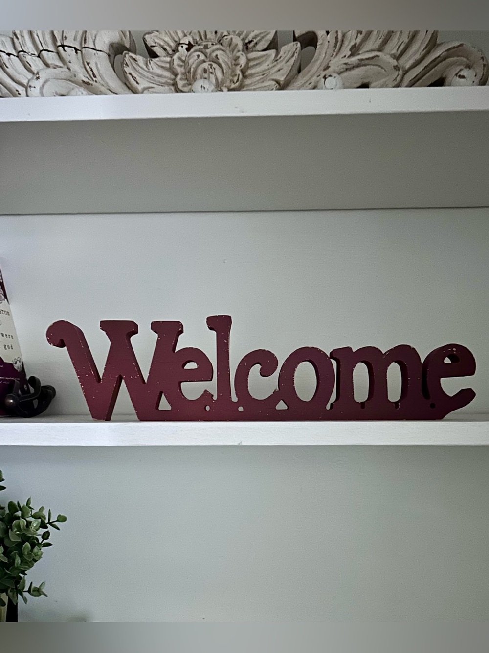 Wooden “WELCOME” Stand-Alone or Hang. Shabby Chic. 16” x 4” x 1.5” GUC.